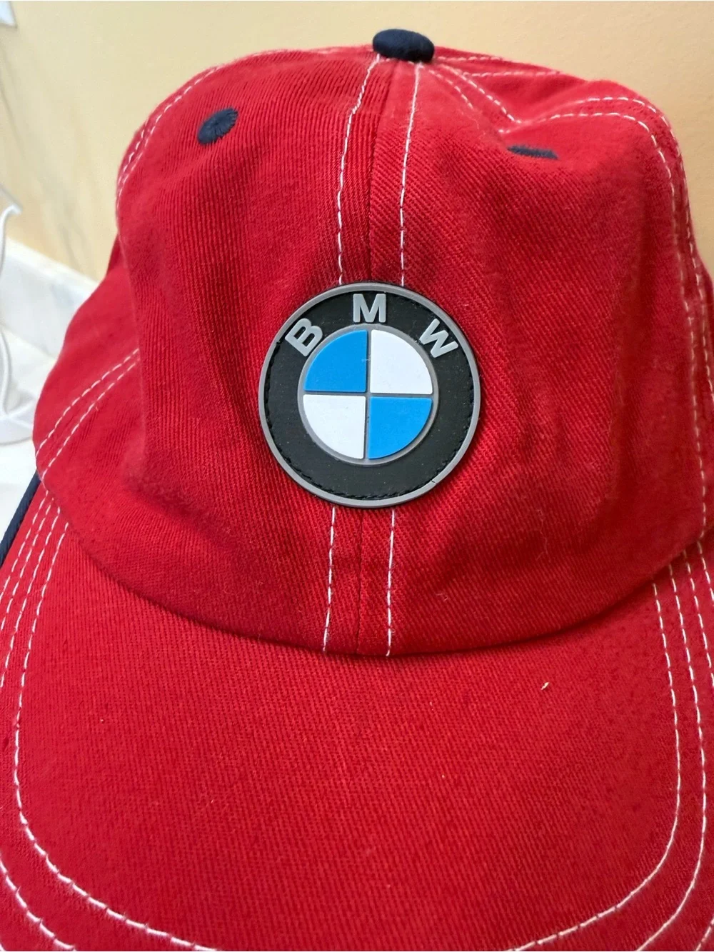 BMW Red Kids Hat with Navy Trim